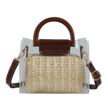 

Women Clear Bags Summer Straw Crossbody Shoulder Bags Two Piece Women Transparent Bags Handbag Clutch Purse