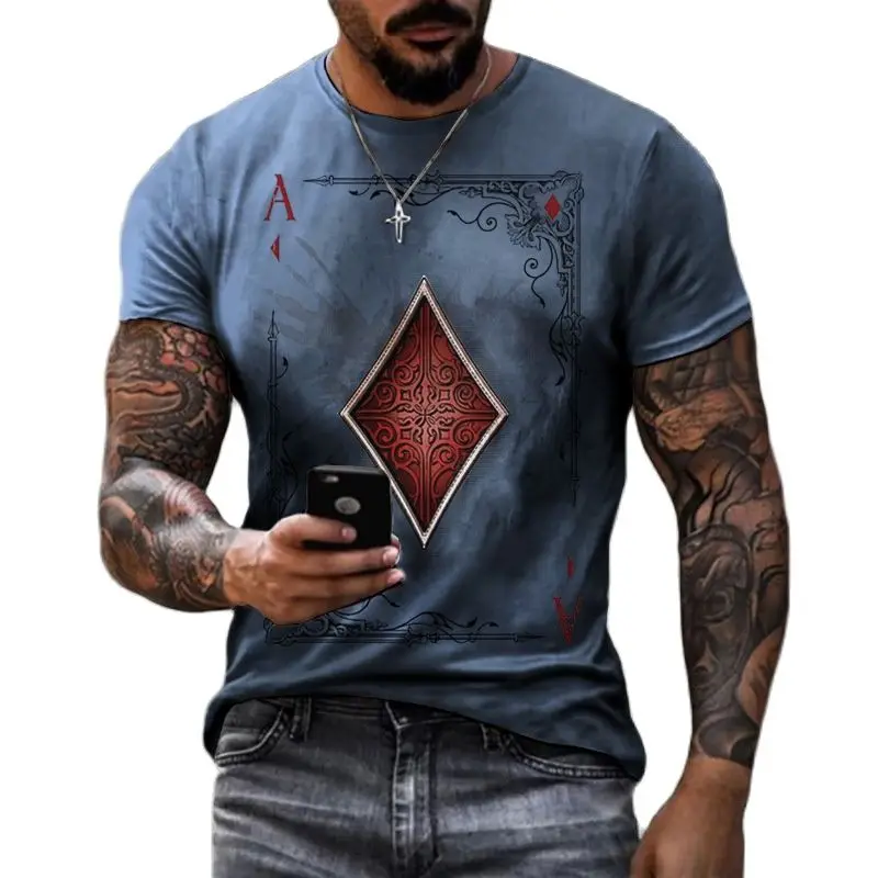 High Quality 3d T Shirt Playing Card Print Fashion Newmen's Autumn Short Sleeve Pattern Loose O Neck Street Men's Casual Clothes