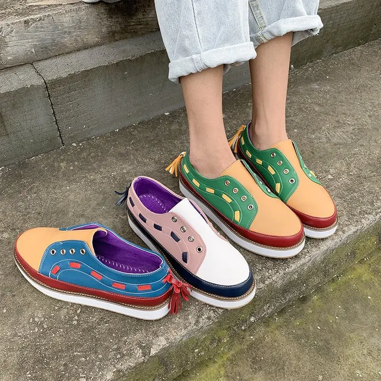 

Large Size 2019 Autumn New Style round-Toe Versatile Shoes Women's Platform Mixed Colors Foot Covering Shoes Women's