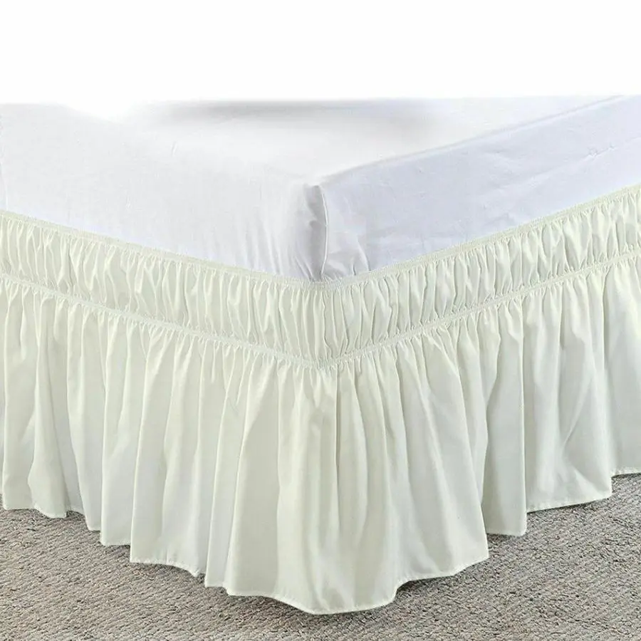Hot Sale Cream Wrap Around Elastic Dust Ruffles Bed Skirt Easy Fit Wrinkle and Fade Resistant Silky Luxrious Fabric 38cm High | Дом и сад