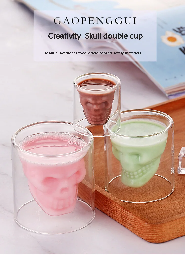 Double-layer Glass Skull Head Cup Coffee Cup Cocktail Cup Irregular Cool  Wine Cup Glass Cup - Temu