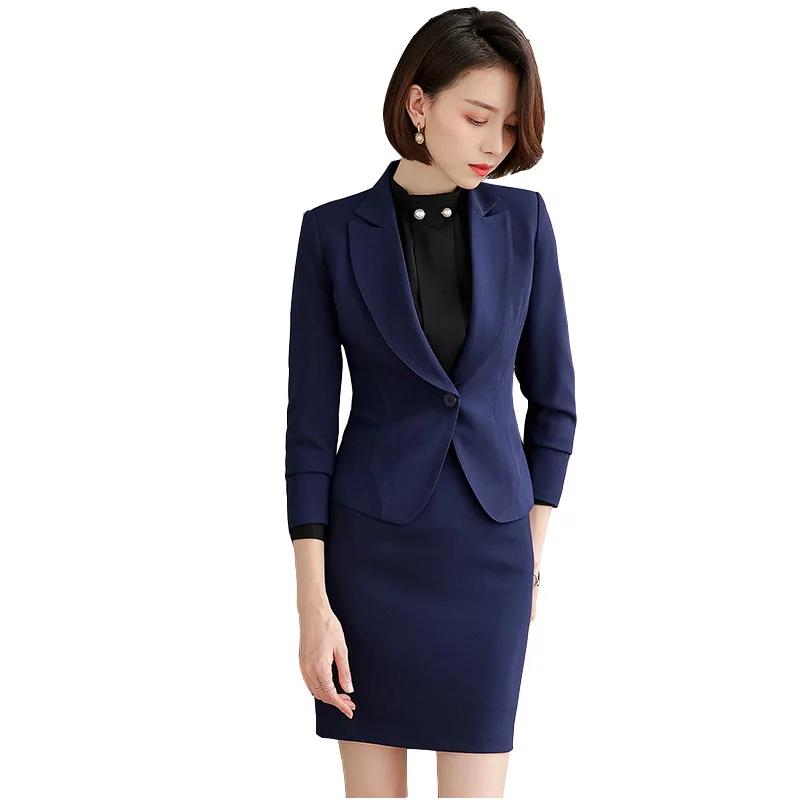 blue coat and skirt IZICFLY стиль осень зеленый деловые брюки костюм офисная форма элегантные деловые Женские Костюмы Блейзер с брюками Рабочая одежда 4XL - Цвет: blue coat and skirt