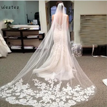 

White Ivory Catherdal Wedding Veil 3M One Layer Lace Edge Long Bridal Veil Cheap Wedding Accessories TS311