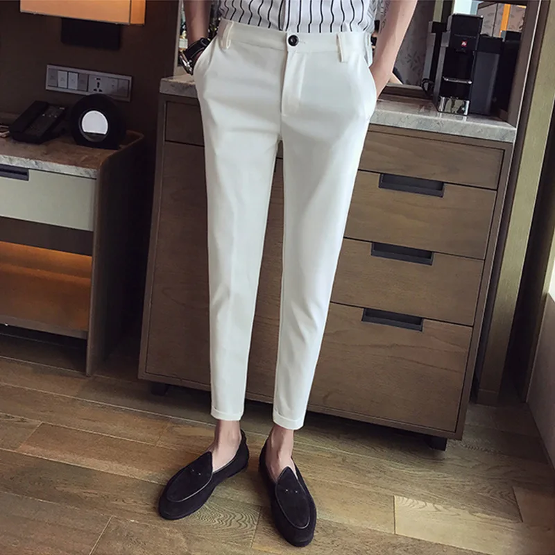 Men Trousers Casual White Nine-point Feet Slim Breathable Comfortable Business