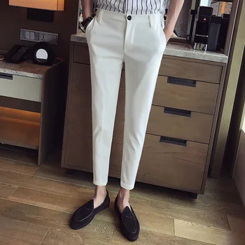 Pantalones blancos informales para hombre, pantalones ajustados de nueve puntos, transpirables, cómodos, de negocios, de alta calidad 5