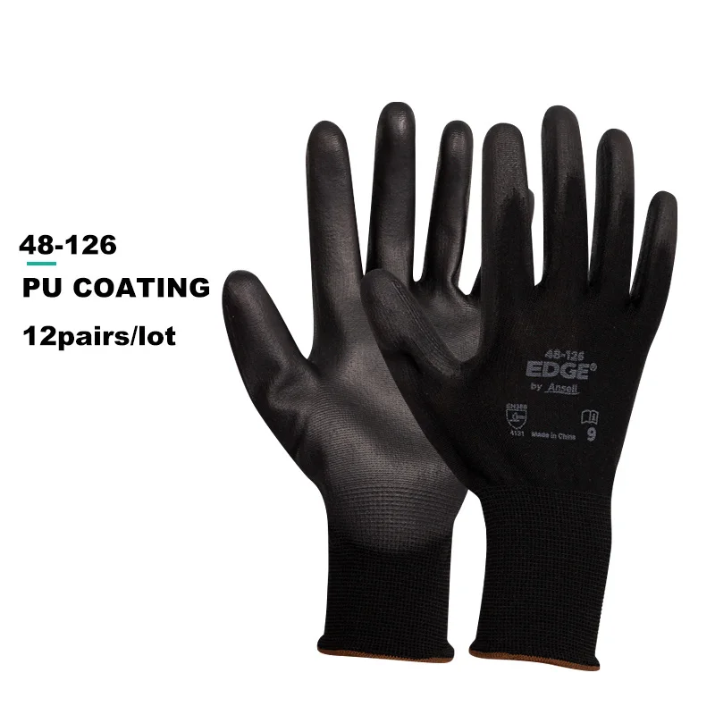 12 пар/лот рабочие перчатки износостойкие Нескользящие полиуретановые нитриловые с покрытием из полиэстера дышащие защитные перчатки Безопасность Рабочая - Цвет: 48-126 pu coating
