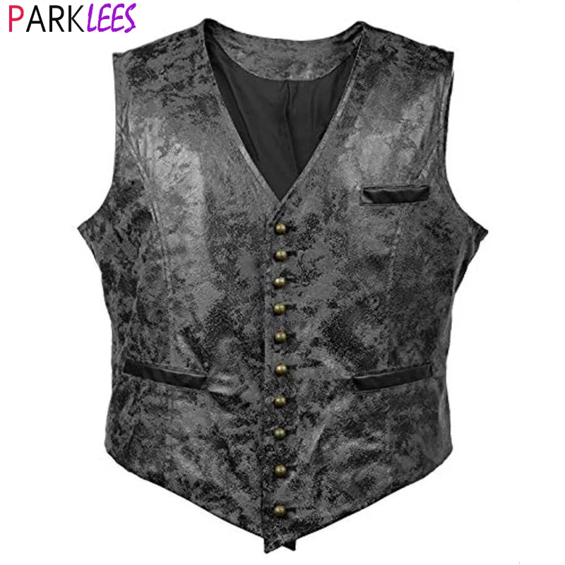 Traje de chaleco Steampunk Para Hombre, chaqueta con remaches y botones, abrigo de cintura de vaquero de cuero de imitación, novedad de 2020
