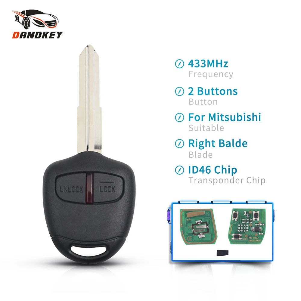 Dandkey FSK 315mhz/433MHz With ID46 Chip Remote Car Key Case Cover For Mitsubishi Outlander ASX 2006-2015 2 Buton MIT11R Profile |