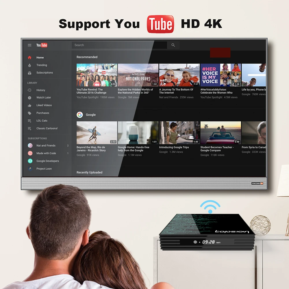 Android tv Box 9,0 4GB 64GB 4K H.265 медиаплеер 3D видео Google Assistant Netflix 2,4G 5GHz Wifi Bluetooth Smart tv Box