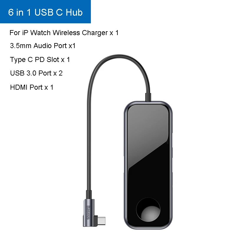 Baseus USB C концентратор для HDMI RJ45 Мульти USB 3,0 для Macbook Pro iWatch Беспроводное зарядное устройство hab usb разветвитель Тип C адаптер для Aux Jack - Цвет: Qi Charge USB C HUB