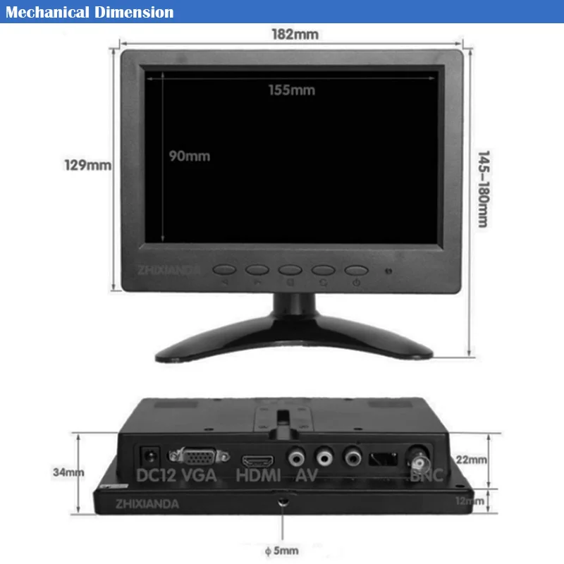 ZHIXIANDA 7 дюймов ips 1024*600 cctv монитор с BNC HDMI AV VGA USB вход для автомобиля CCTV DVR микроскоп