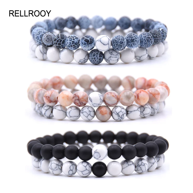 

2Pcs/Set Couples Distance Bracelet Classic Natural Stone 18 styles Beaded Bracelets for Men Women Best Friend