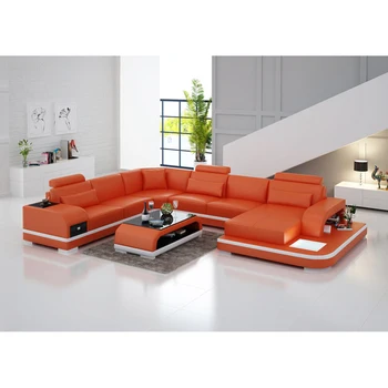 

Combination living room sofa massage music player USB cow leather sofa set