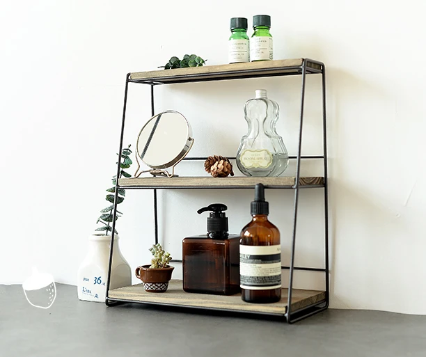 MINI Counter top 3-tier Retro Iron with Wood Shelf Rack Multipurpose Storage Shelf Corner Shelf
