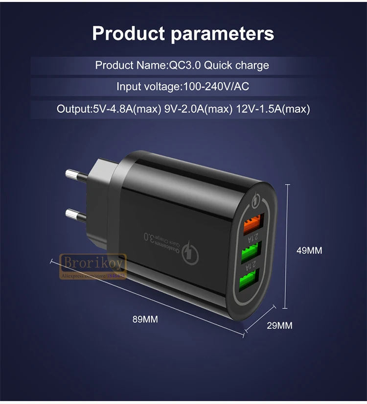Быстрая зарядка 18 Вт QC3.0 3 порта для всех моделей телефонов планшет быстрая зарядка Мульти для iPhone samsung iPad 3 USB зарядное устройство