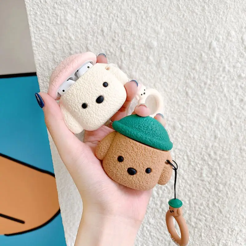 Cute Teddy Bear Protective Case Silicone Cover with Lanyard for Airpods 1/2 Kit for smart watch