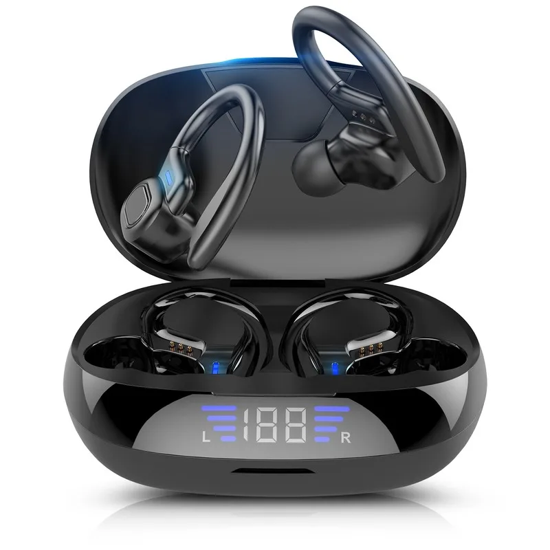 

Cross-border new high-quality TWS true wireless Bluetooth headset 5.0 three-digit display charging bin ear-hook sports headset