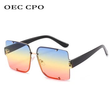 

OEC CPO Fashion Rimless Sunglasses Women Brand Design Oversize Square Eyeglasses Female Punk Alloy Shades Glasses uv400 oculos