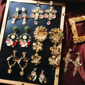 

Ztech Statement Earrings Fashion Drop Dangle Earrings Gothic Style Big Gold Color Metal Flower Pendants High Quality Jewellry