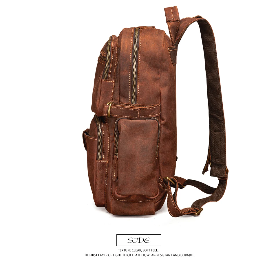 Side View of Woosir Full Genuine Leather Daypack Collage Bookbag