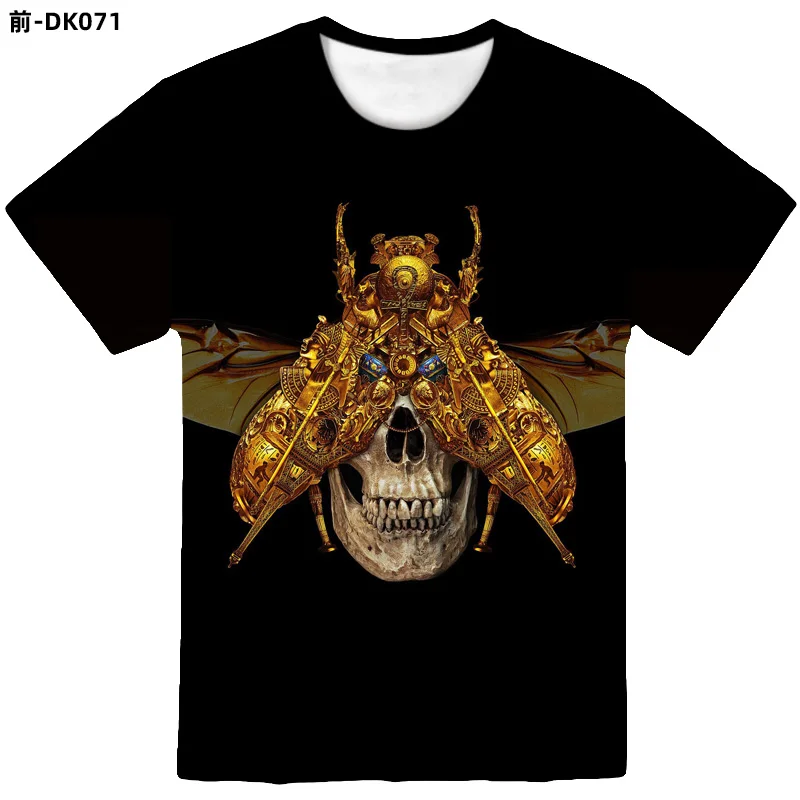 3D printing skull print men's short sleeve shirt cool summer round neck gold Harajuku street T-shirt apparel | Мужская одежда