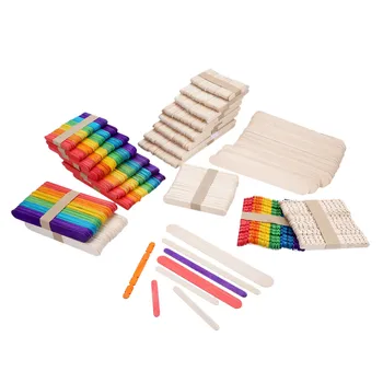 

50pcs Wooden Sticks Natural/MultiColor Popsicle Ice Cream sawtooth edge Rods DIY Craft Handmade Educational kids Toys 65mm-140mm