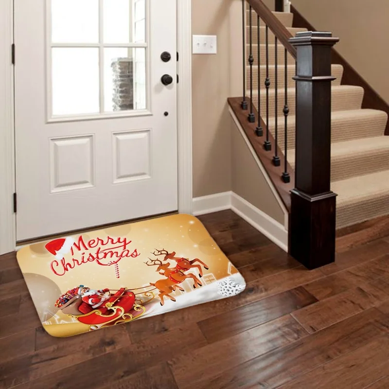 

Merry Christmas Decoration Doormat Santa Claus Printing Flannel Floor Mat Non-slip Mat Christmas Home Decoration Door Mat