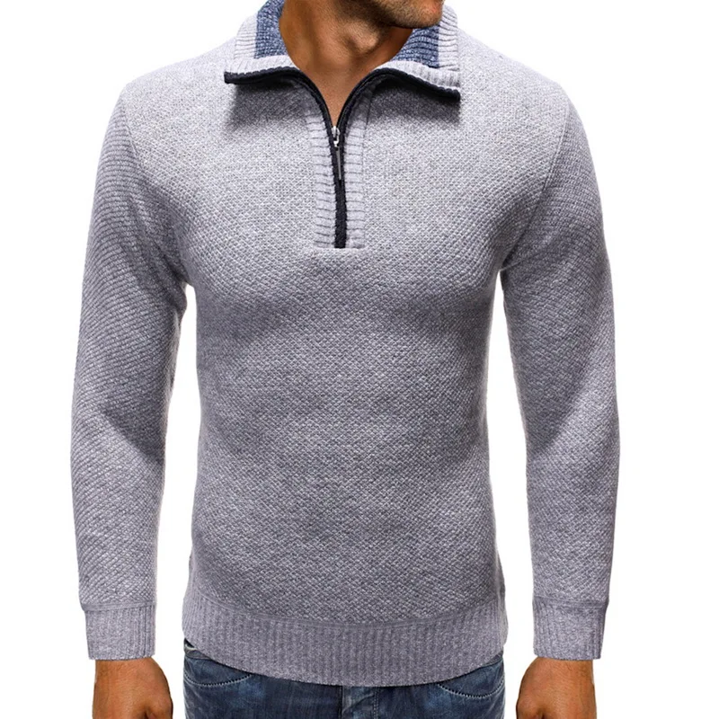 Свитер MJARTORIA, мужская куртка, одноцветные свитера, трикотаж, теплый свитер, повседневный 1/4, на молнии, со стоячим воротником, пуловеры, мужская одежда - Цвет: Light Gray