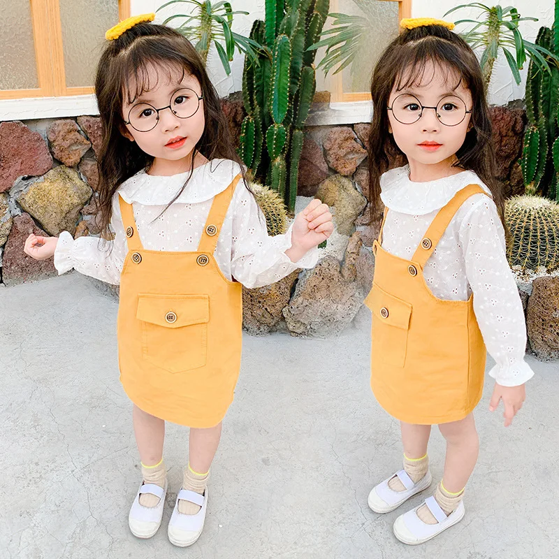 

Children Spring Clothing Suspender Strap Skirt Set 2020 Girls Korean-style Western Style GIRL'S Shirt Casual Suspender Strap Dre