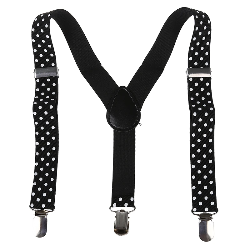 

White Dots Prints Black Elastic Webbing Y Back Suspender Pants Braces for Children