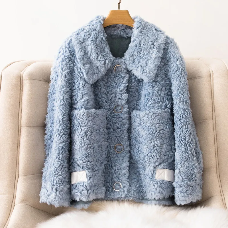 Женское передовое пальто из 30% шерсти, флисовое короткое пальто с подкладкой, короткое пальто с искусственным мехом, зимняя куртка,# J117 - Цвет: Blue Feather