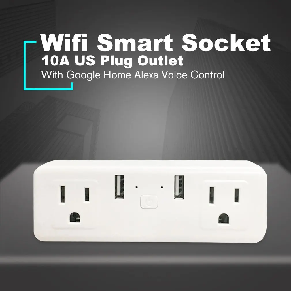 Wifi Smart Plug с двумя USB двухъядерный процессор дистанционное управление порты синхронизации розетка беспроводной выход Голосовое управление домашний помощник