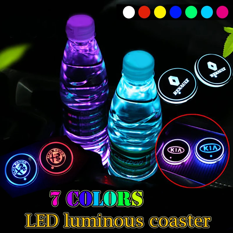 

2pcs Car Logo Light LED Cup Drink Holder Lamp Mat for Renaulst Nissans Hondas TRDs Mazdas Atmosphere Car Accessories Interior
