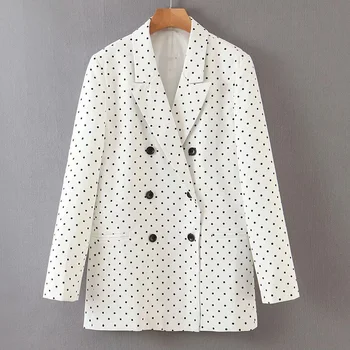 

Fashion Women Polka Dot Blazer Long Sleeve Double Breasted Female Blazer Office Ladies New Arrival Autumn Outwear