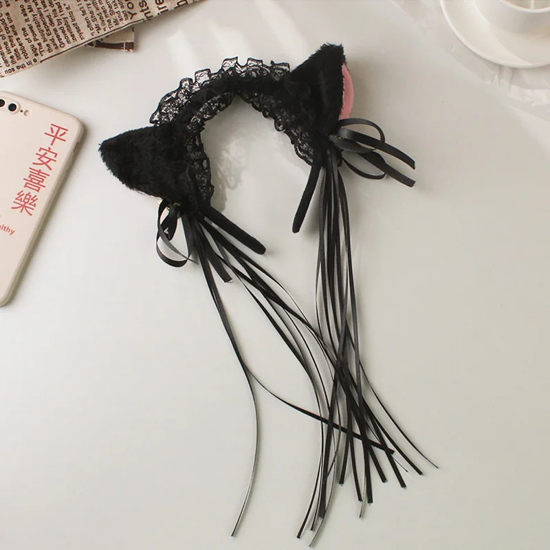 Cosplay&ware Women Ruffles Lace Headband Plush Cat Ears Ribbon Bell Lolita Cosplay Hair Hoop -Zentai shop online He98bc059efdb4370977281b3514c2eaak.jpg