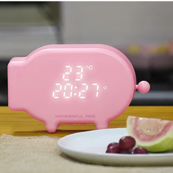 

Pig Time Alarm Clock Led Bring Temperature Noctilucent Clocks Function Usb Charge Acousto-optic Control Small Night-light