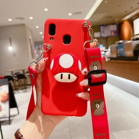 Holder Stand Cover For Samsung Galaxy J7 2015 J5 J3 Pro A5 2017 2016 S7 S6 Edge Case Cartoon Necklace Lanyard Strap Fundas