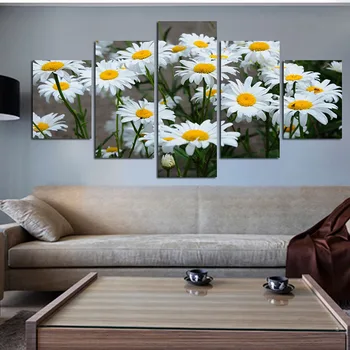 

Modular HD Printed 5 Panel Nordic Style Flower White Daisy Posters Home Decor Canvas Painting Print Wall Picture for Living Room