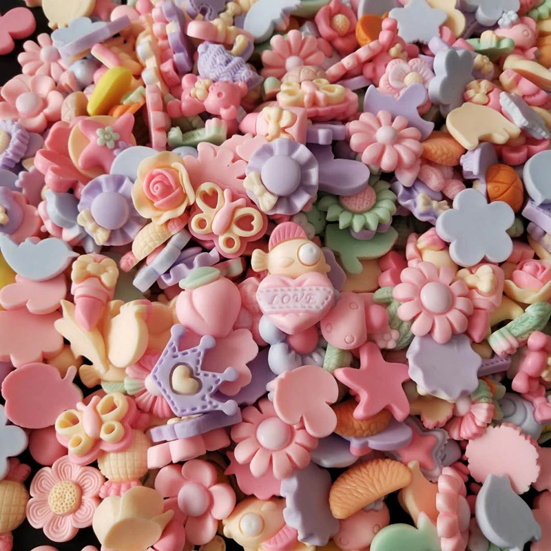10-80Pcs Mixed Frosted Flower Flat Back Resin Accessories Kids Clip Jewelry Material Planar Resin DIY Scrapbook Crafts Supplies