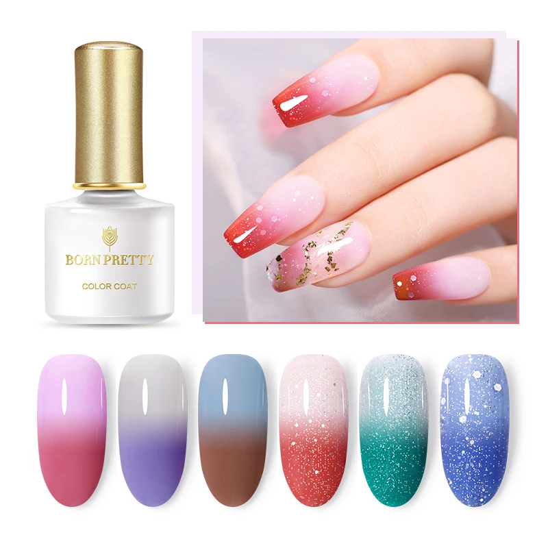 

BORN PRETTY 6ml Sunlight Sensitive Thermal Nail Gel Polish Color Changing Permanent Soak Off UV LED Gel Varnish 8 Colors