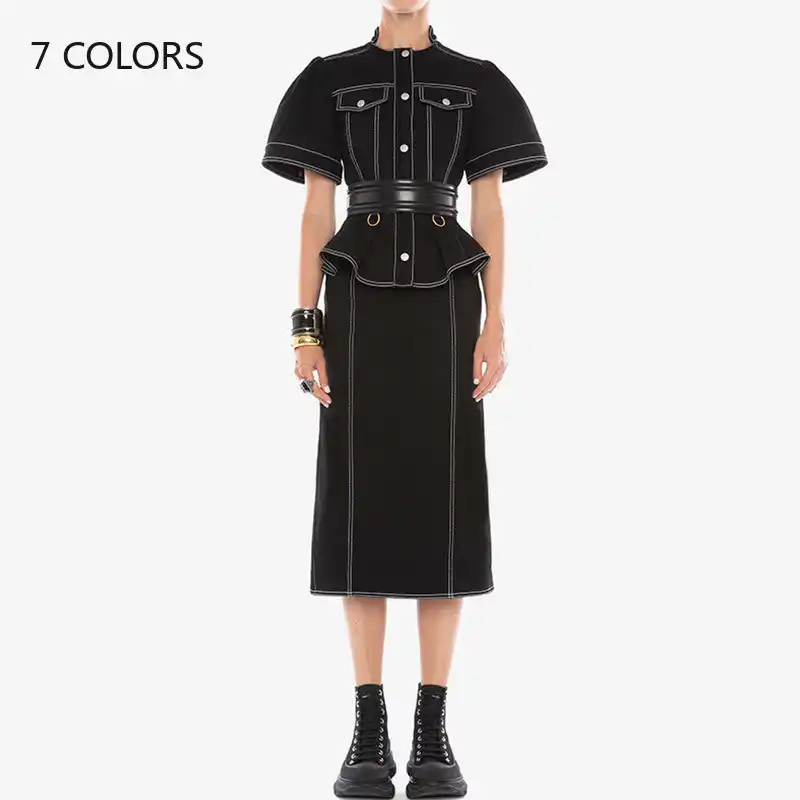 black denim jacket and skirt set