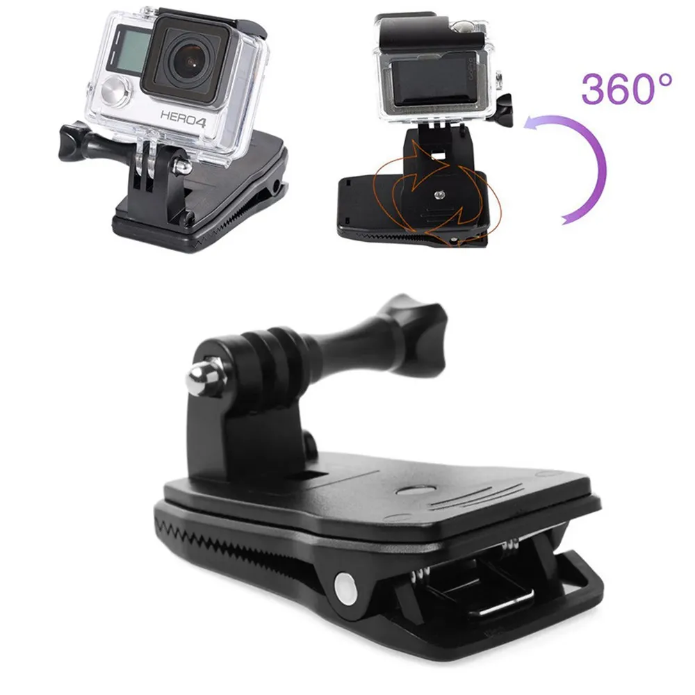 Clip De Fixation 360° Pour Caméra D'action - Compatible GoPro Hero3/4/3+, SJ4000, MI, YI - Pour Sac à Dos, Ceinture, Voiture