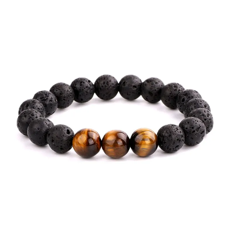 Simple Design 10mm Lava Rock Beads A Grade Natural Tiger Eye Stone Beaded Stretch Bracelet Bangle For Men - Image 4