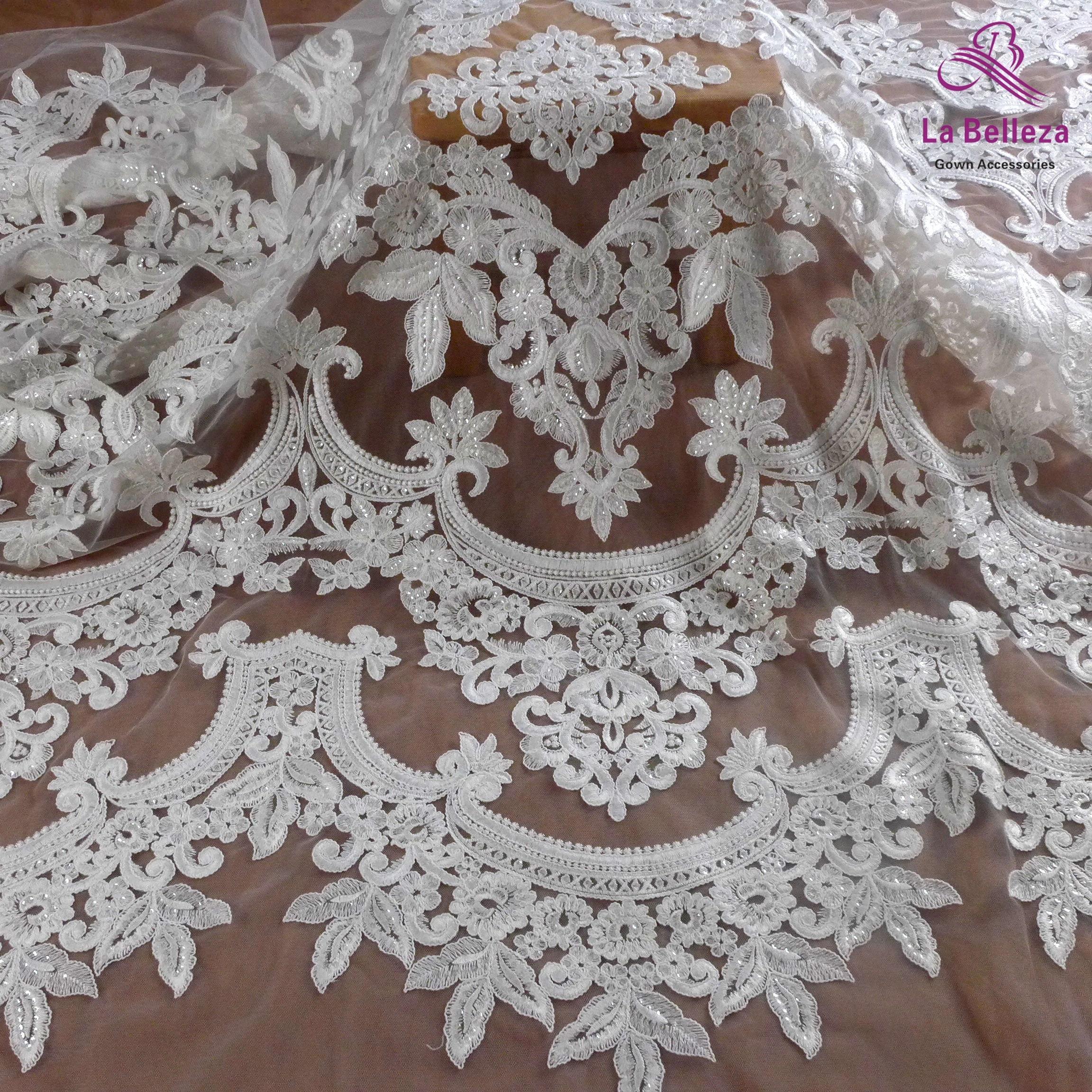 

La Belleza 2020 NEW LACE,off white high quality cord sequins lace fabric,wedding dress lace fabric 1 yard