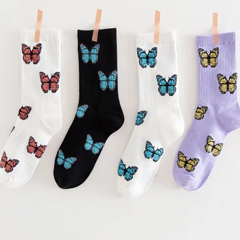 

Soft Cotton Butterfly Socks Winter Warm Women Happy Socks Harajuku Female Skateboard Socks sokken
