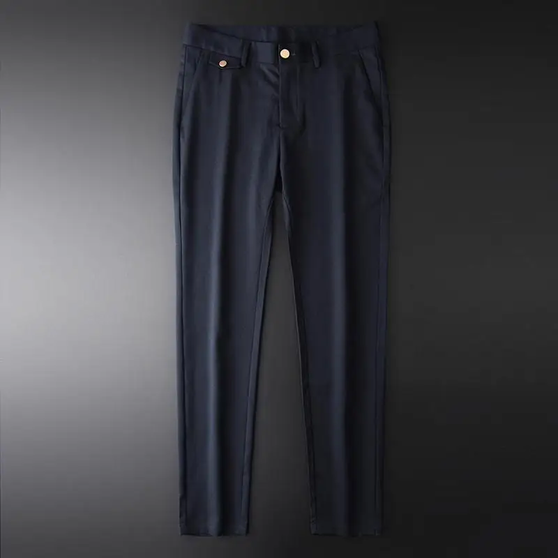 Minglu шерстяные мужские брюки Роскошные деловые повседневные мужские брюки осенние и зимние облегающие одноцветные мужские брюки - Цвет: BLACK  HK-19162