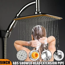 

9 Inch Rotate 360 Degree Bathroom Rainfall Shower Head ABS Chrome Water Saving Shower Extension Arm Hand Held Shower Head Thin