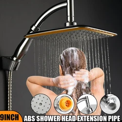 9 Inch Rotate 360 Degree Bathroom Rainfall Shower Head ABS Chrome Water Saving Shower Extension Arm Hand Held Shower Head Thin