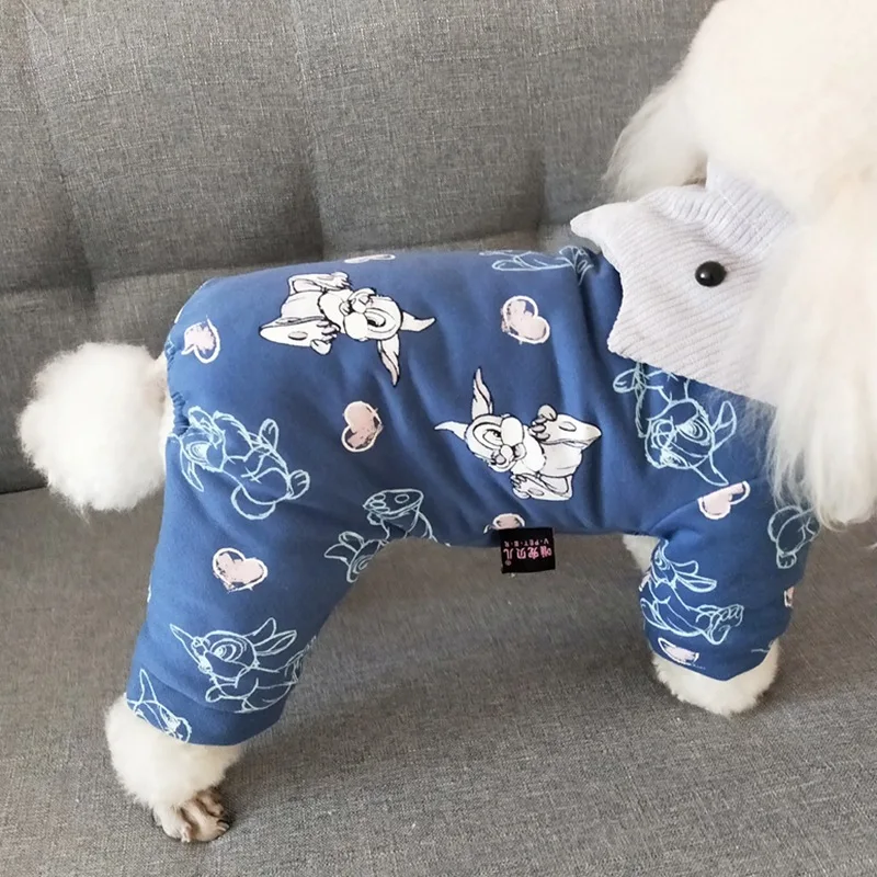 Собака кошка мультфильм печати Толстовка пальто собака домашнее животное Jumpuit теплая зимняя одежда для домашних животных 5 размеров 4 цвета - Цвет: Dark Blue
