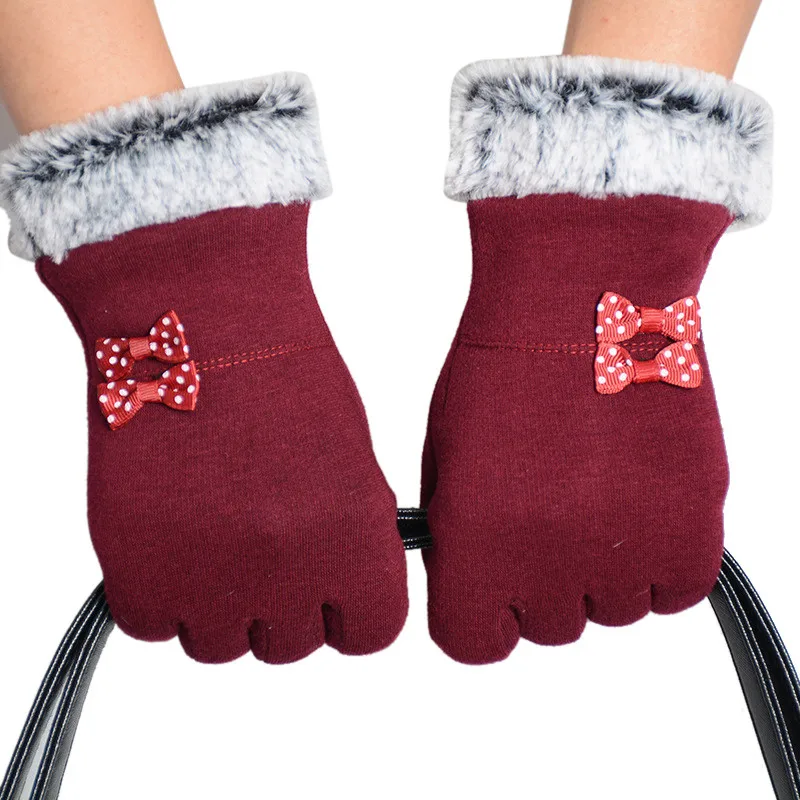 Женские перчатки для сенсорного экрана, зимние теплые модные женские кружевные перчатки рукавицы из кашемира, женские наручные перчатки для вождения